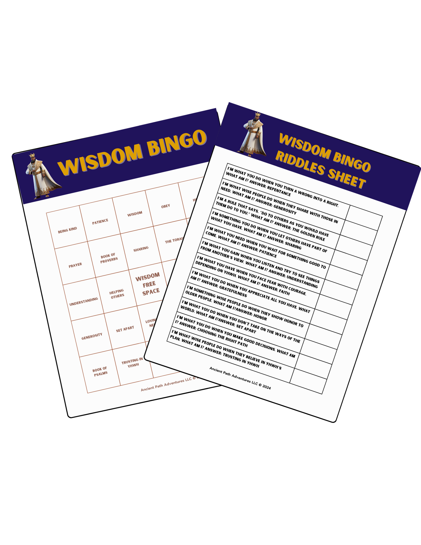 King Solomon (King Shelomoh) Bible Bingo with Riddles!